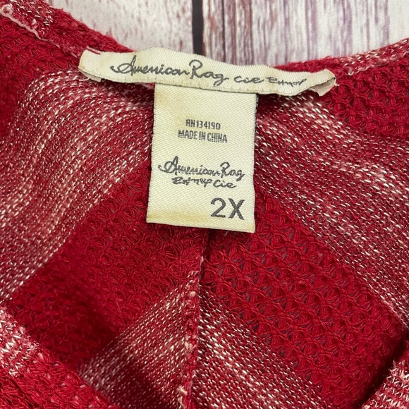 American Rag Red & Silver Shiny Striped Sweater Women’s Size 2X. #5053 - Picture 5 of 8